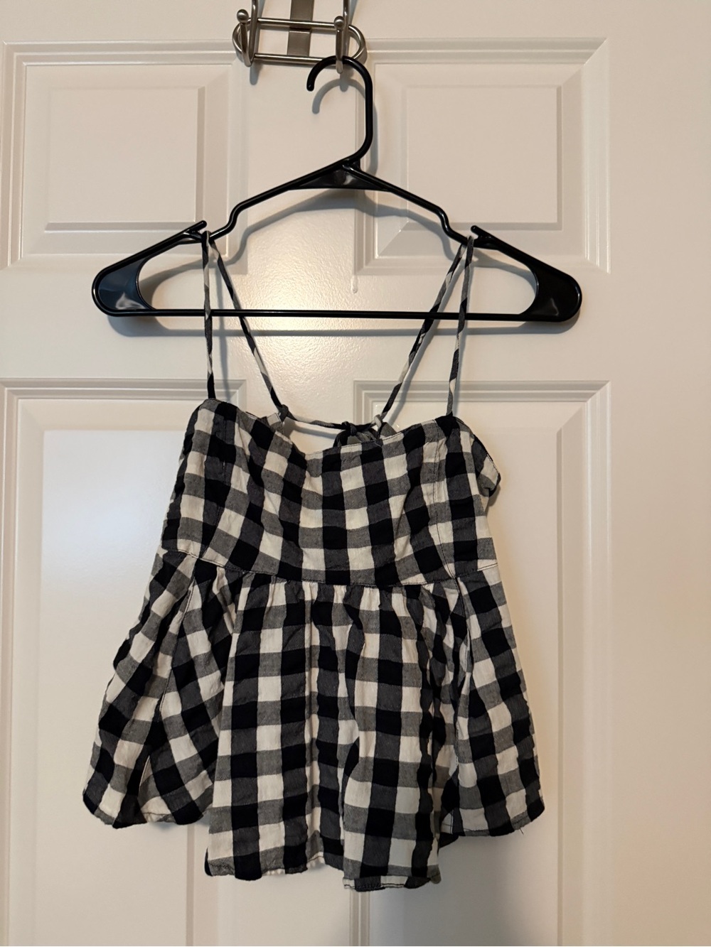 Free People Black and White Gingham Spaghetti Strap Tie Top